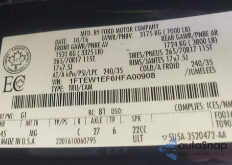 2017 Ford F-150 Xlt z USA, uszkodzony, nr VIN 1FTEW1EF6HFA00908